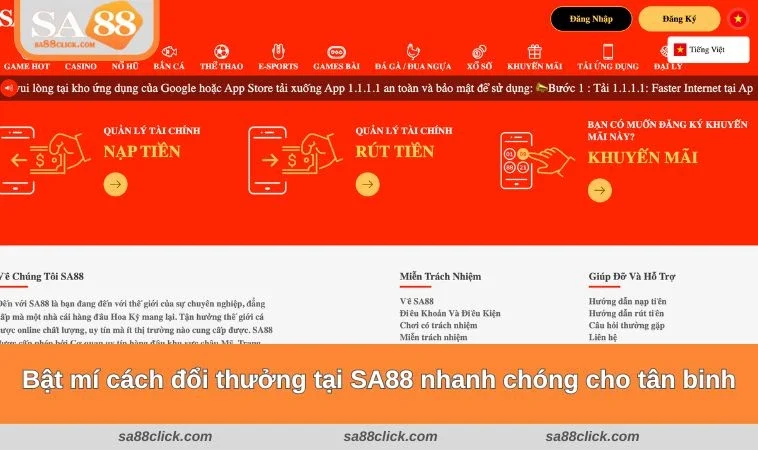 sa88 6 Thực hiện đổi khoản tiền thưởng trong game sang tiền mặt chỉ với 4 bước